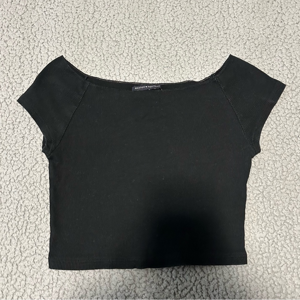 Black Brandy Melville Ribbed Boat Neck Shirt
